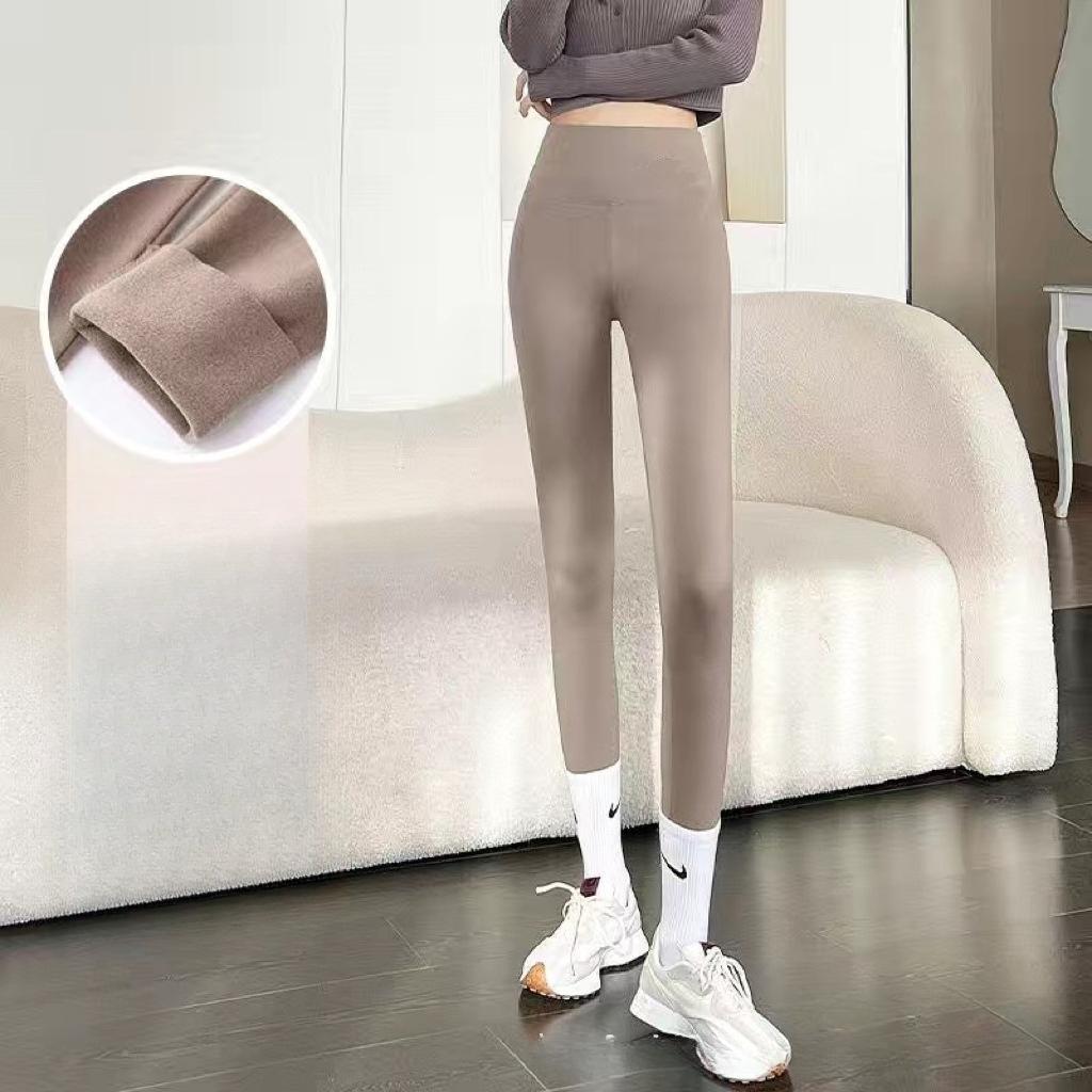 Женские термобрюки из полар-флиса Осень Зима С высокой талией Облегающие Двусторонний начес Бесшовные С флисовой подкладкой Утепленные Теплые Базовый слой Леггинсы