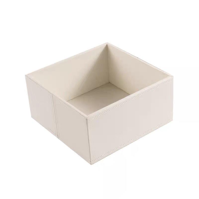 Stackable PU Leather Storage Box, Foldable Desktop Organizer Bin for Office & Home, Minimalist Cube for Makeup Cosmetics Station