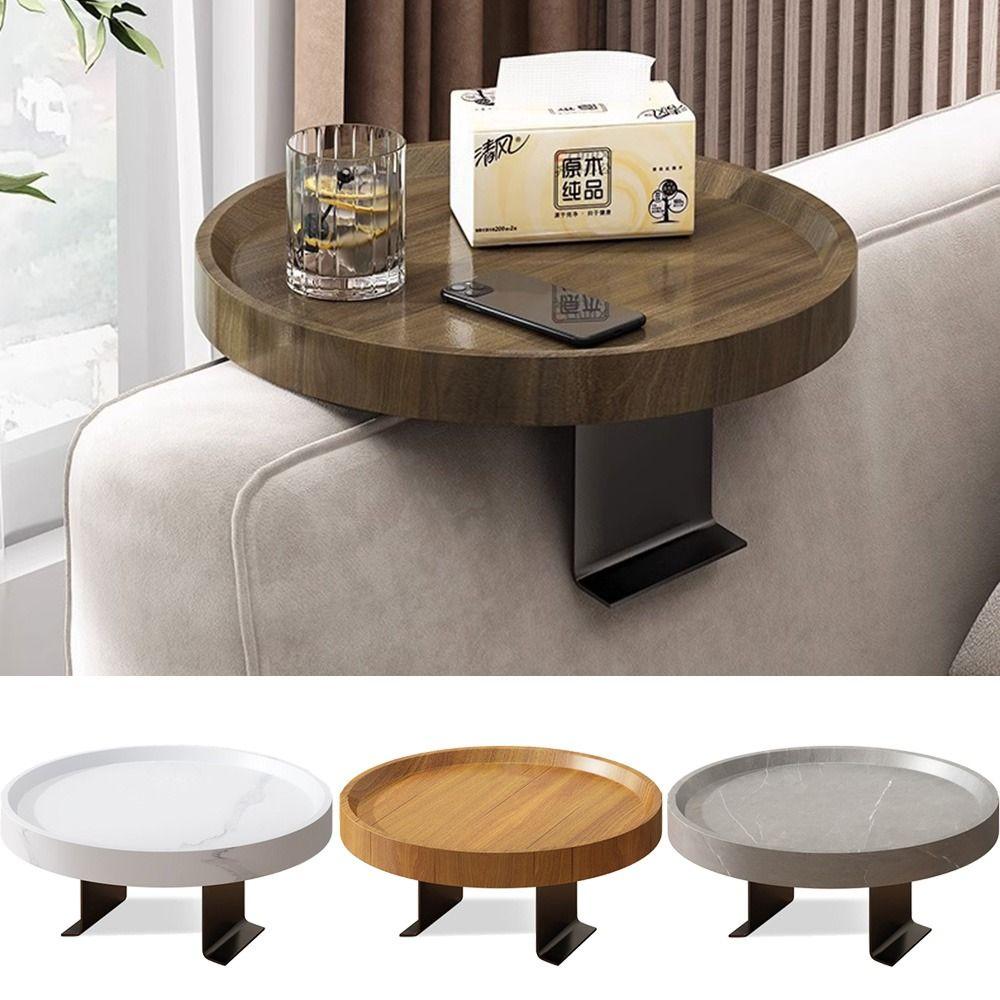 Round Wooden Mini Side Table Waterproof Couch Arm Side Holder Sofa Arm Rest Organizer Bedroom