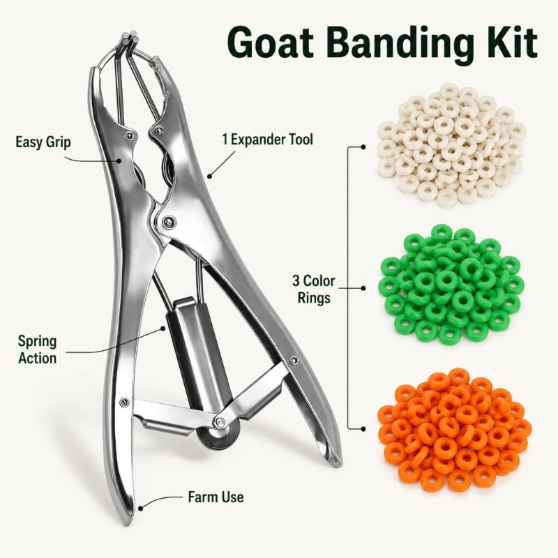 Manual Livestock Banding Pliers Metal Hand Tool with Size Assortment for Daily Stock Care and Ranch Tasks Use Plus