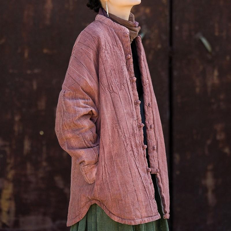 Johnature Женские винтажные зимние пальто в китайском стиле тай-дай на пуговицах со стойкой и длинными рукавами