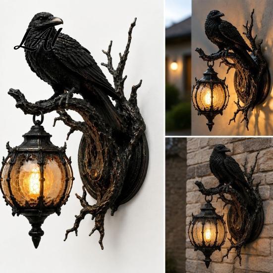 Fine Carved Wall Lamps for Bedroom Decor Vintage Crow on Branch Lamp Gothic Dragon Sconce Artistic Hand Office Living Room Bedroom Fantasy