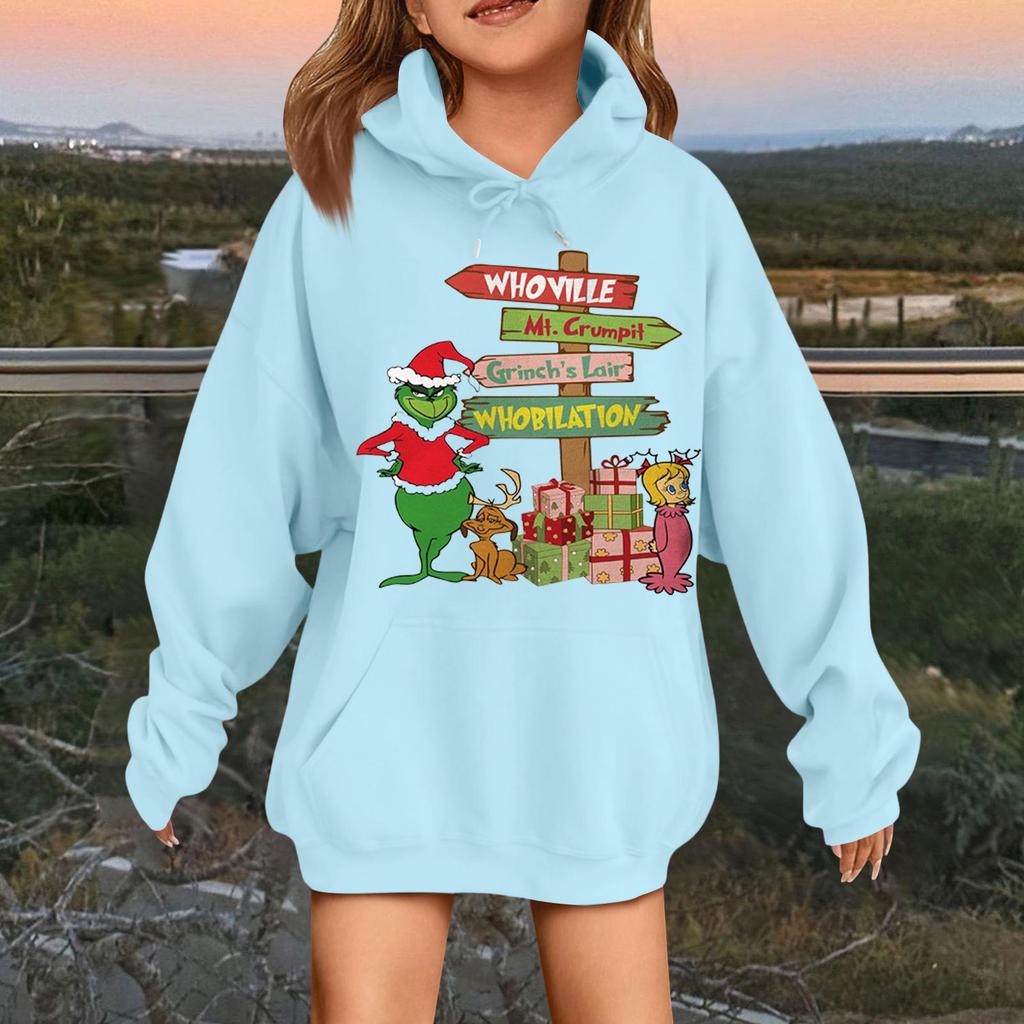 Children's Fashionable Casual Long-sleeved Loose Christmas Print Pullover Hooded Sweatshirt