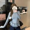 Women Fashion Slim Basic Ruffle Patchwork Long Sleeve T-Shirt Spring Autumn Winter Thickened Crew Neck Pullovers