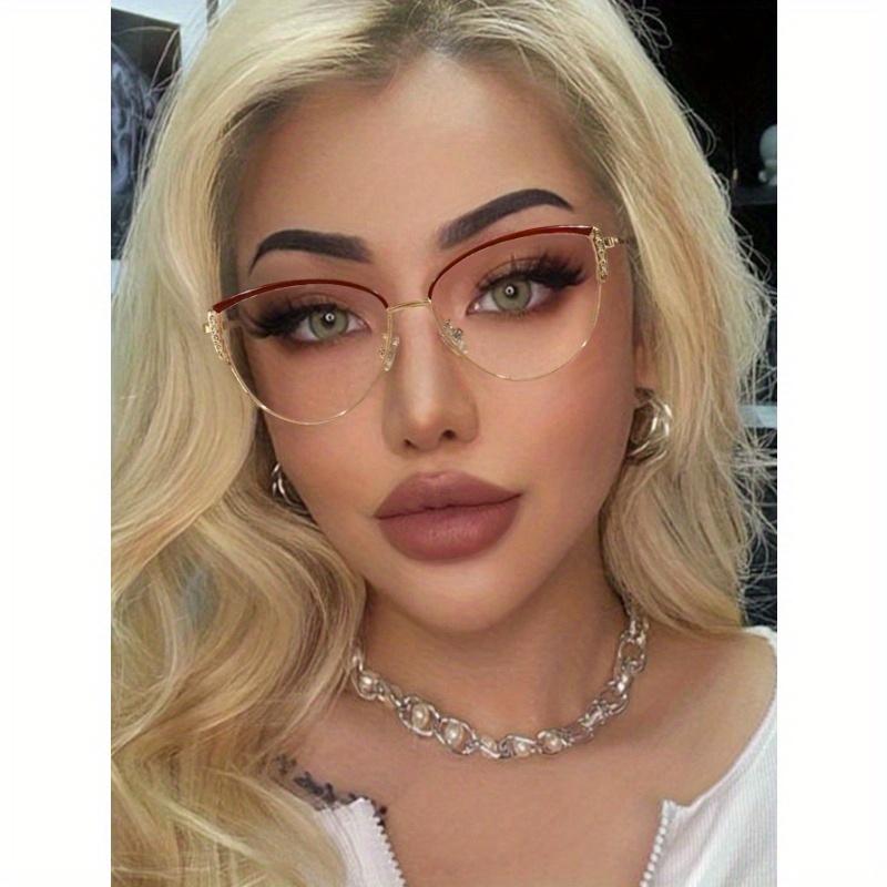 Женские ретро очки «кошачий глаз» с металлической оправой, инкрустированные стразами, модные очки для ежедневного чтения и поездок на работу, аксессуары для очков для женщин