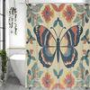 Butterfly Flower Shower Curtain, Bathroom Decorative Shower Curtain, Waterproof Shower Curtain with Hooks