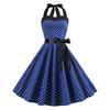 Women Midi Dress Halter Neck Lace Up Tight High Waist Bow Decor Sleeveless A-line Loose Hem Dot Print Retro 50s 60s Lady Backless Prom Party Dress