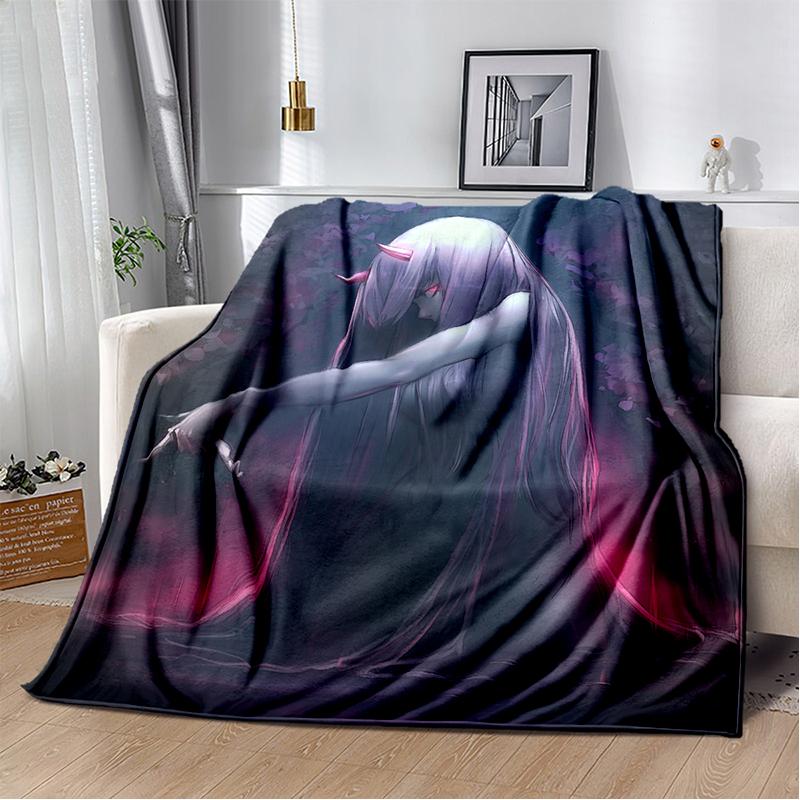 Zero Two 29 Style Cartoon 002 Hiro Sexy Girl DARLING in The FRANXX Flannel Blanket,Soft Throw Blanket for Home Bedroom Bed Sofa