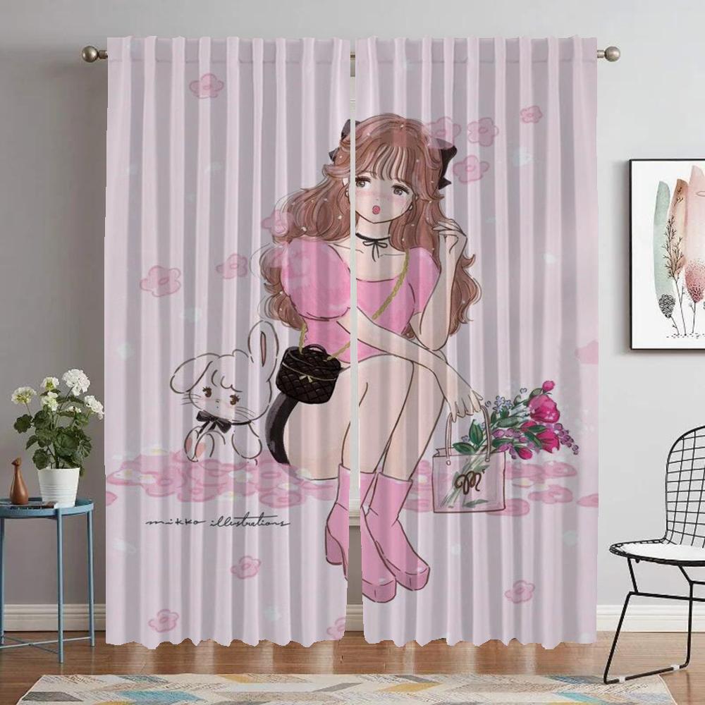 Mikko Curtains for Bedroom Anti-mosquito Curtains 2 Pieces Shades Halloween Decoration Partition Window Curtain for Room 2 Panel