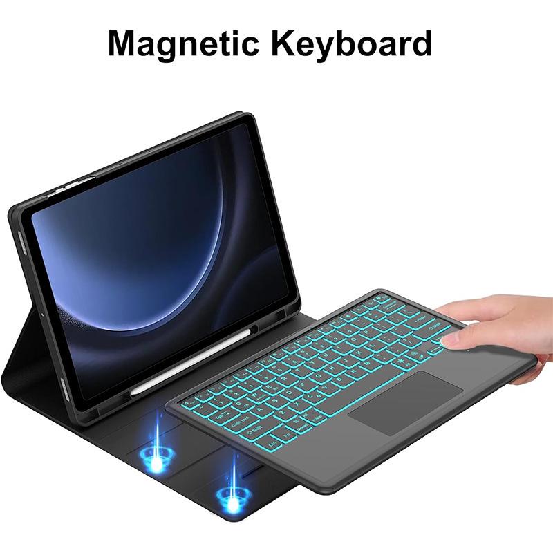 Планшет Samsung S9 FE Plus 12,4" с сенсорной клавиатурой с RGB-подсветкой и кожаным защитным чехлом