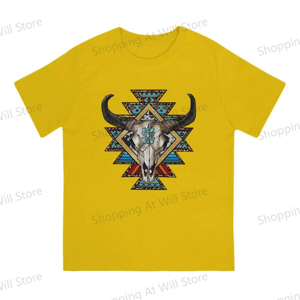 Tops Cotton Leisure Sports Geometric Bull Skull Unisexs and Womens Tshirts Tshirt Top