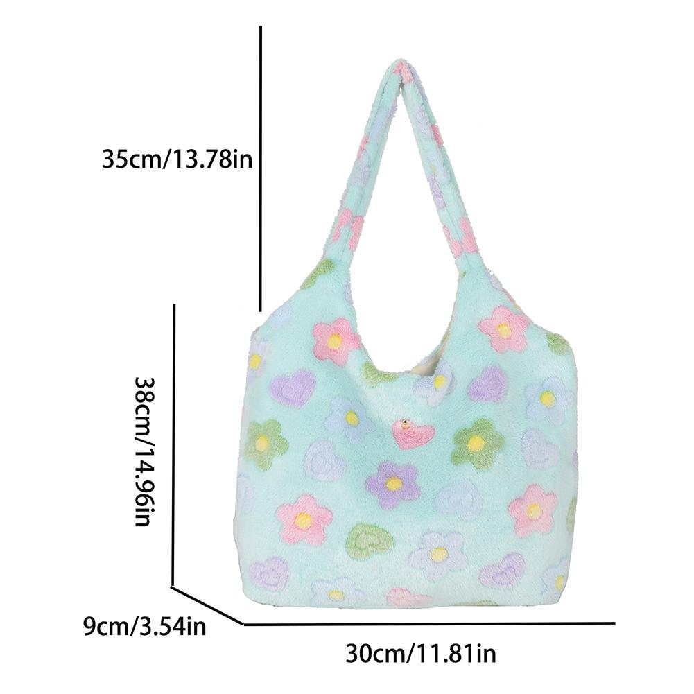 Женская милая пушистая сумка-хобо с цветочным узором, универсальная сумка для покупок, большая вместительная пушистая сумка Kawaii, мягкая зимняя сумка для девочек