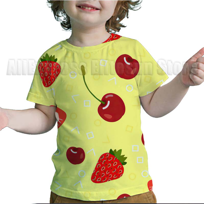 Toddler 3D Funny Fruits Printed T Shirts Baby Boys Girls Kids Tee Tops Summer Children Avocado Strawberry Lemon Apple T-shirts