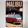 Винтажная металлическая жестяная табличка VW Bus Malibu Beach Ретро 60-х 70-х Серфборд Пляжный пейзаж Маяк Замок Луна Потертый настенный декор