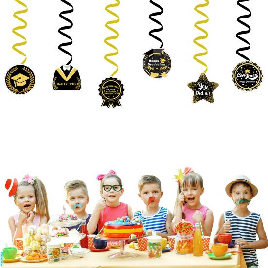 Юшэн 2025 Выпускной сезон Спиральные подвесные баннеры Подвески-бирки Черно-золотой потолочный декор для вечеринки Школьный декор для выпускного вечера Подарки на выпускной