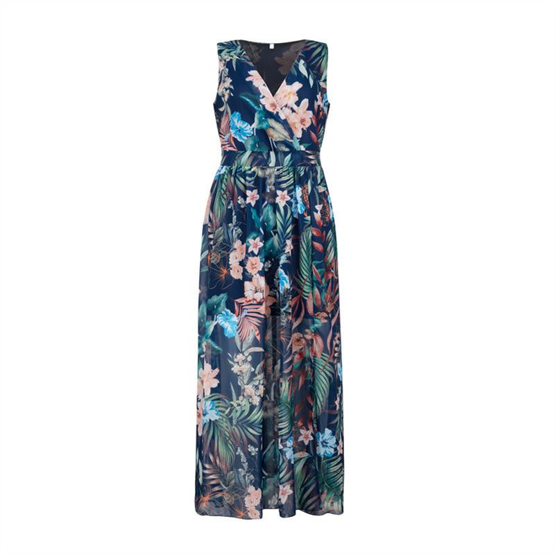 Женское модное летнее платье с цветочным принтом, шифоновое платье без рукавов с разрезом и цветочным принтом, элегантные вечерние платья в стиле бохо