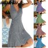 Polka Dot Print Dress Women Sleeveless Bandage Beach Dress Summer Bohemian Dresses For Women Casual V Neck Dresses Female Robe
