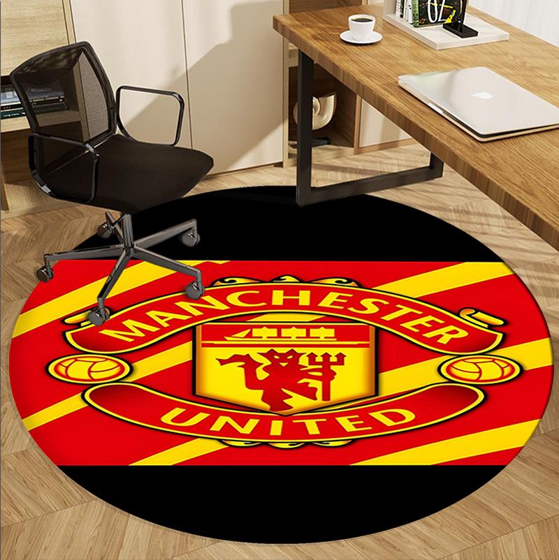 Manchester Football Pattern Round Rug, Indoor/Outdoor Mat, for Picnic, Gameroom, Bedroom, Office, Living Room, Home Decor Carpet, Birthday Gift