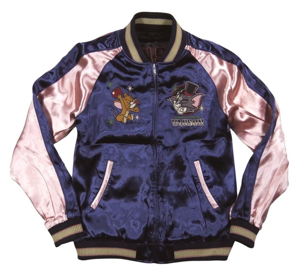 Коллаборация Тома и Джерри Двусторонний вискозный атлас Sukajan XL ЧЕРНЫЙ [Banson] TJV-2307 (черный)