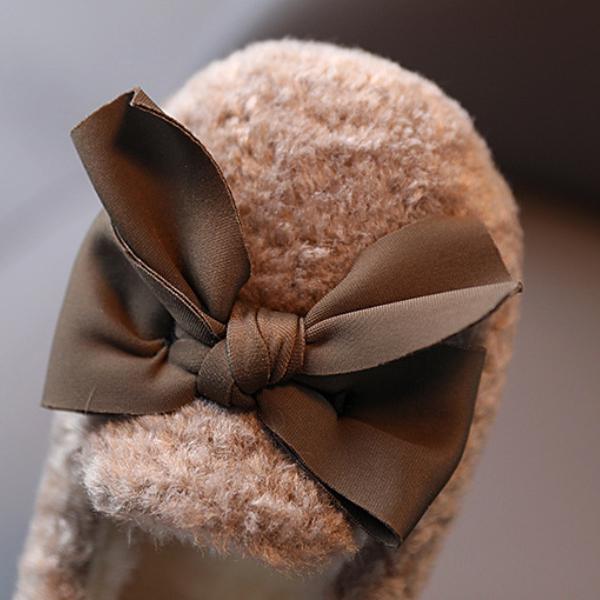 Зимняя обувь для девочек на хлопковой подкладке, теплая хлопковая меховая пушистая детская обувь на плоской подошве, детские лоферы без шнуровки, милая нескользящая бабочка принцессы