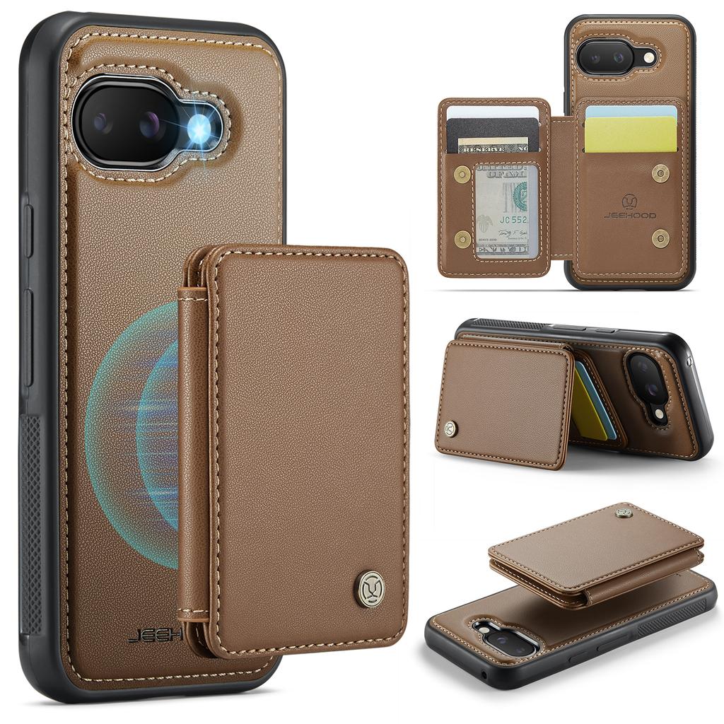 For Google Pixel 9a Case JEEHOOD J05 Leather Mobile Cover with Detachable Magnetic Card Bag