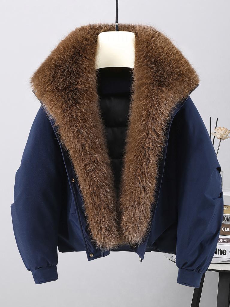 Down cotton pie overcomes detachable large fur collar short women's winter padded jacket multi-color, supports merchants to mix in small batches