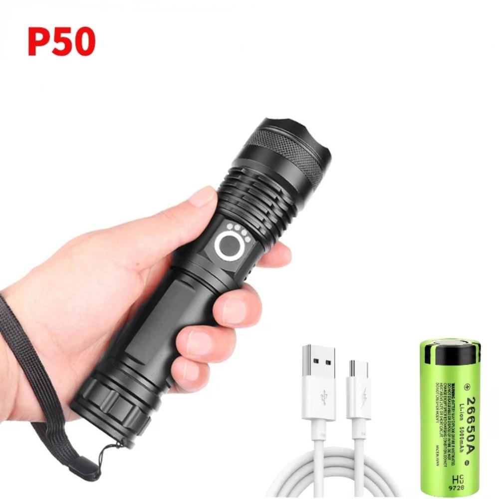 Тактический фонарь XHP90/XHP70 LED, перезаряжаемый через USB, с зумом, 5 режимов, фонарик, использует батарею 26650, водонепроницаемый ручной фонарь