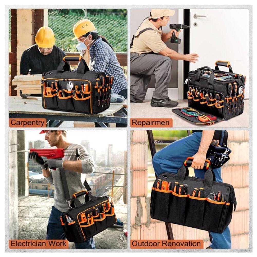 17'' Large Capacity Portable Tool Kit 46 Pockets with Shoulder Strap Heavy Duty Tool Organizer Wear-resistant Waterproof Toolkit