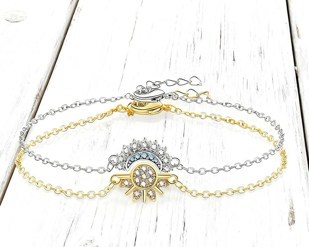 Парные necklace, bracelet, ring "Солнце и Луна" Модная цепочка для мужчин и женщин Хороший друг Парные подарки Трендовые украшения