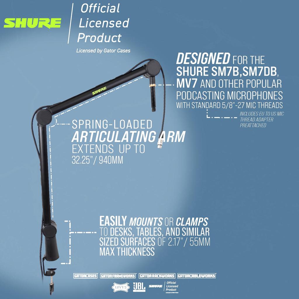 Подставка для настольного микрофона Shure by Gator, длина стойки макс. 94 см, вращающееся на 360 градусов основание SH-BROADCAST1 [Аудиозапись/Распределение видео/Видео