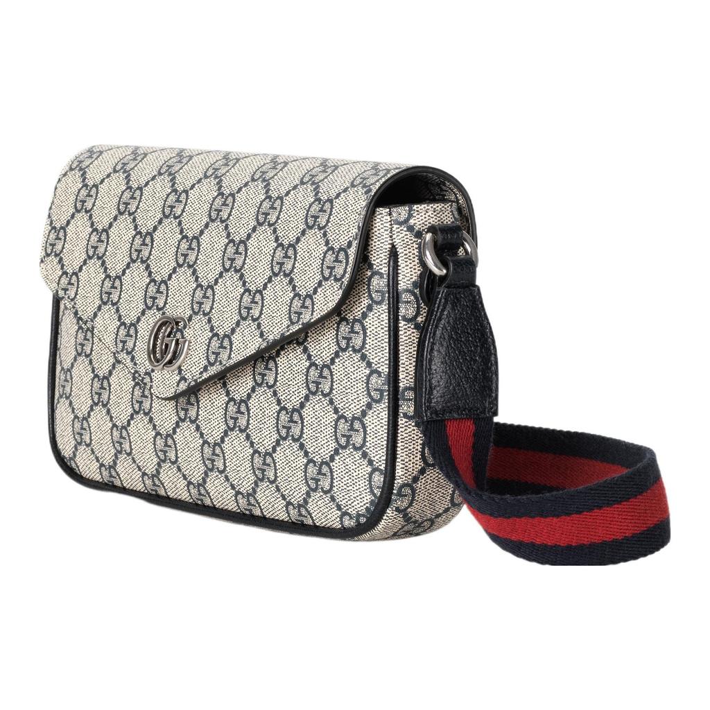 Gucci Ophidia Сумка-кроссбоди мини с логотипом Double G, застежкой на кнопку, канва и кожаная отделка, женские сумки, бежево-синий 764961-FACU3-4047