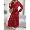 VEZFAA Women's Fashion Spring Fall Polka Dot Print Long Sleeve V-Neck High Waist Casual Dresses