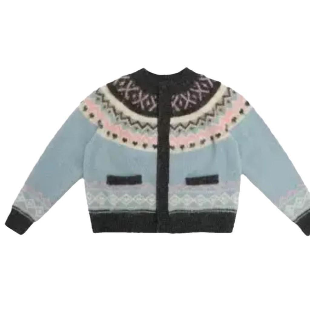 In-Stock Korean 2024 Autumn/Winter Retro Fair Isle Knit Sweater Cardigan for Women