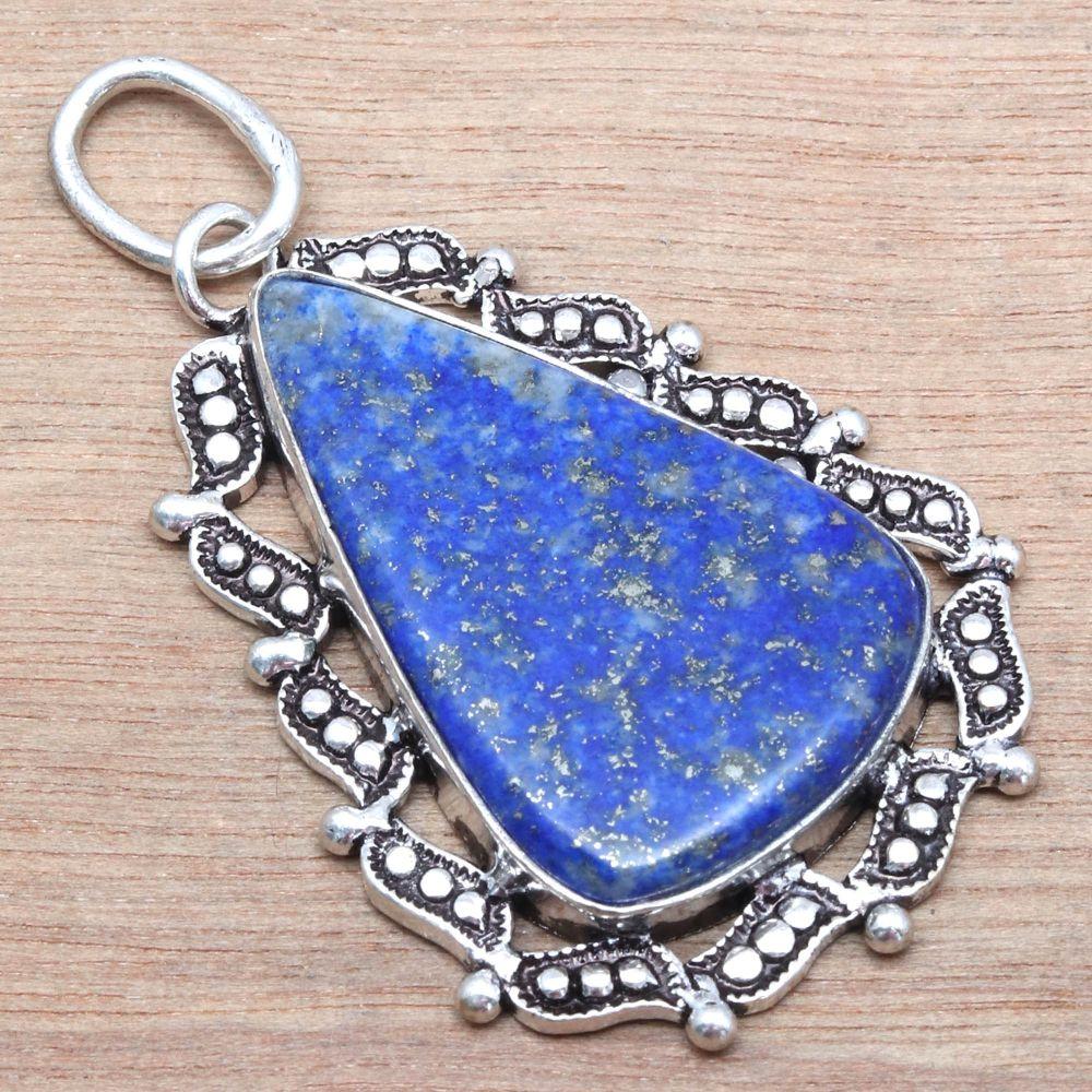 Pendant Lapis Lazuli Gemstone Handmade Mother's Day Gift Silver Jewelry 2"