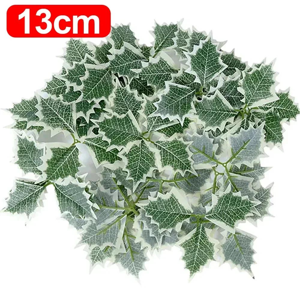 200/50 шт. Искусственные листья падуба, Поддельные растения, Зеленый лист, Красные ягоды для украшения рождественской елки, венка, Декор для новогодней вечеринки