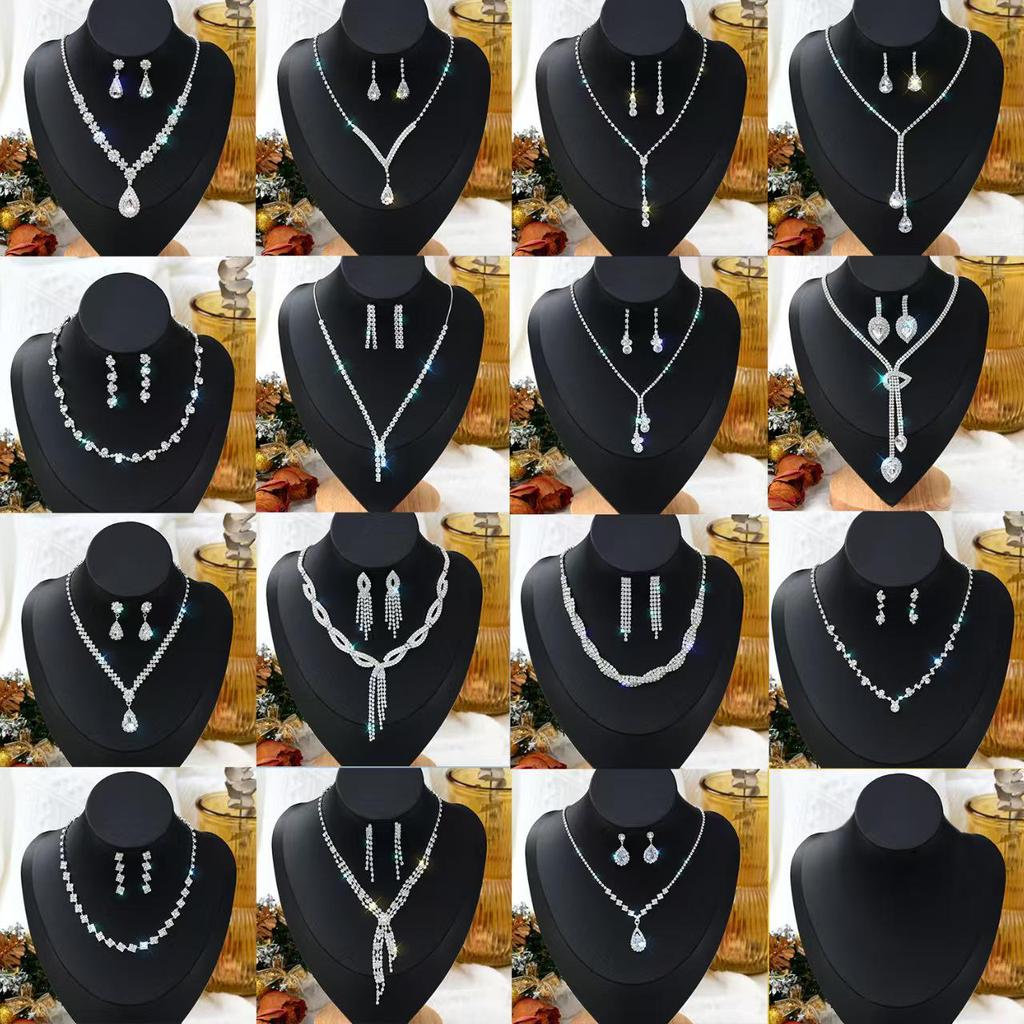 Сверкающее ожерелье с бриллиантами и набор серег для невесты - Элегантные свадебные и вечерние украшения