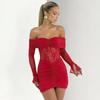 Мини-платье bodycon с одним плечом, кружевной пэчворк, для осени/зимы Y25DS444
