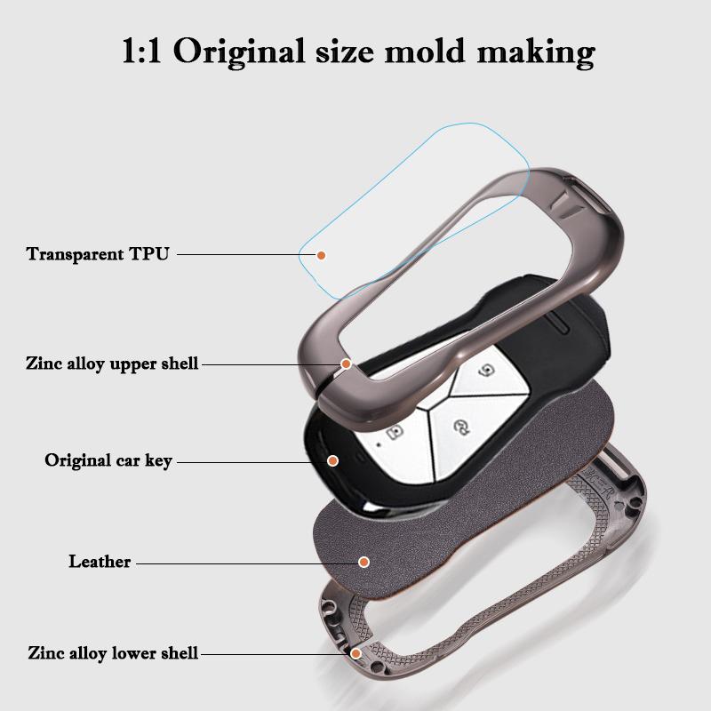 For Xpeng G6 G9 Car Key Case Zinc Alloy Leather Full Protection Key Cover Leather Remote Fob Holder Keychain Auto Accessories