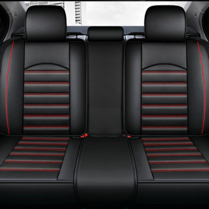 Кожаные чехлы на сиденья, водонепроницаемые чехлы для автомобильных сидений, полный комплект чехлов для сидений, защитные чехлы для автомобильных сидений на 5 сидений, автомобильные чехлы, подходящие для большинства автомобилей, черные