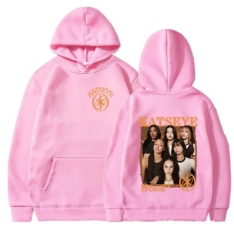 Худи Katseye Beautiful Chaos Orange Групповой портрет K-pop женская группа Двусторонний графический пуловер-худи для фанатов Концертная одежда