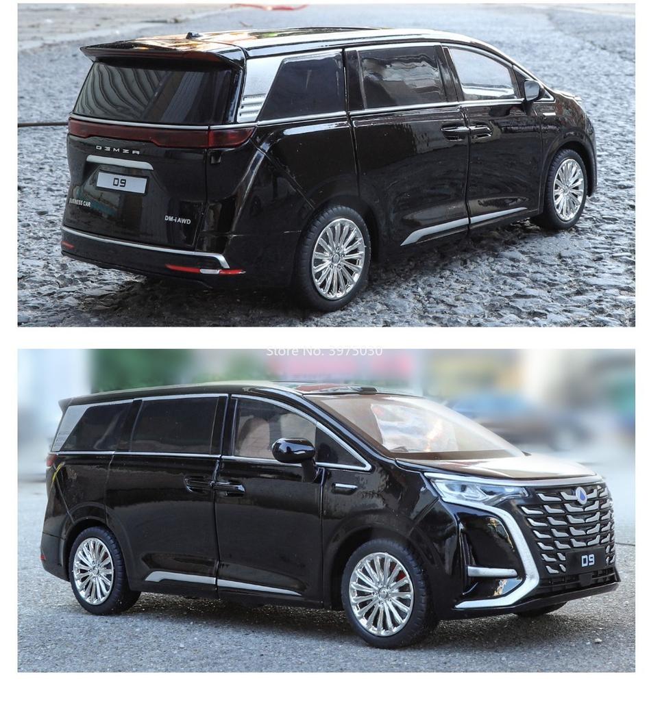 1:24 Scale Denza D9 AITO M9 Alloy Models Toys Diecast Cars 6 Doors Opened Miniature MPV Business Vehicles for Kids Birthday Gift