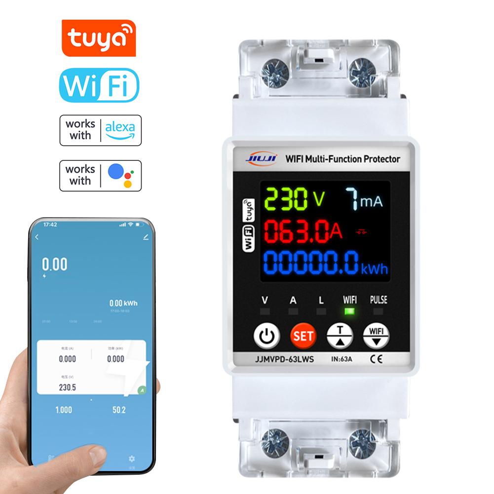 Tuya WiFi Automatic Intelligent Circuit Breaker Single Phase Digital Adjustable Voltage Current Leakage Protective Devic