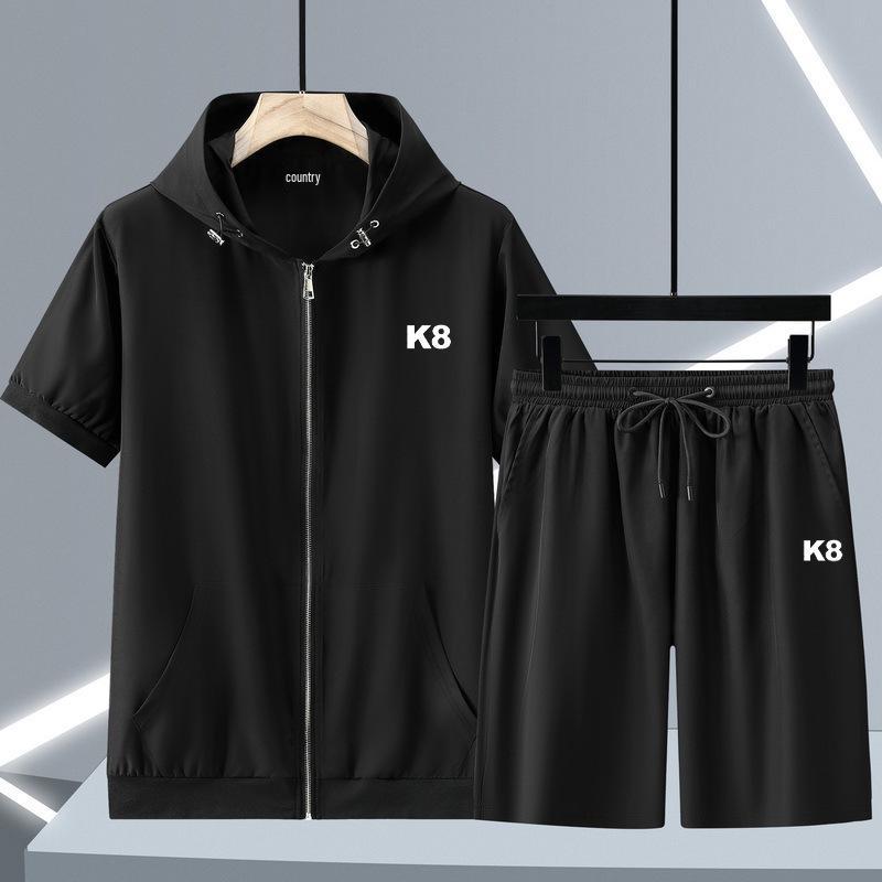 Men's Plus Size Casual Hooded Zip-Up Summer Set: Trendy Loose Short Sleeve Outfit