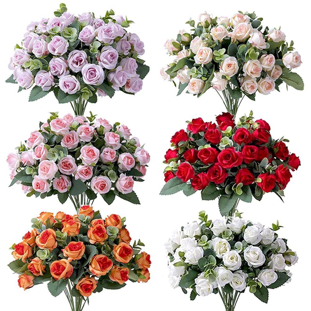 Ornament Artificial Eucalyptus Rose Floral Arrangement Lifelike Flowers Simulation Plants Leaves