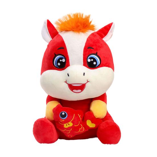 Праздничная красная плюшевая кукла-лошадь, игрушка-зодиак на китайский Новый год, декоративная плюшевая пони, счастливый подарок для празднования, праздничный декор