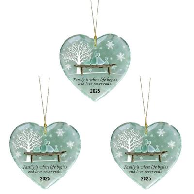 Индивидуальный семейный тематический рождественский ornament Форма сердца Акрил Зимний пейзаж Украшение для дома