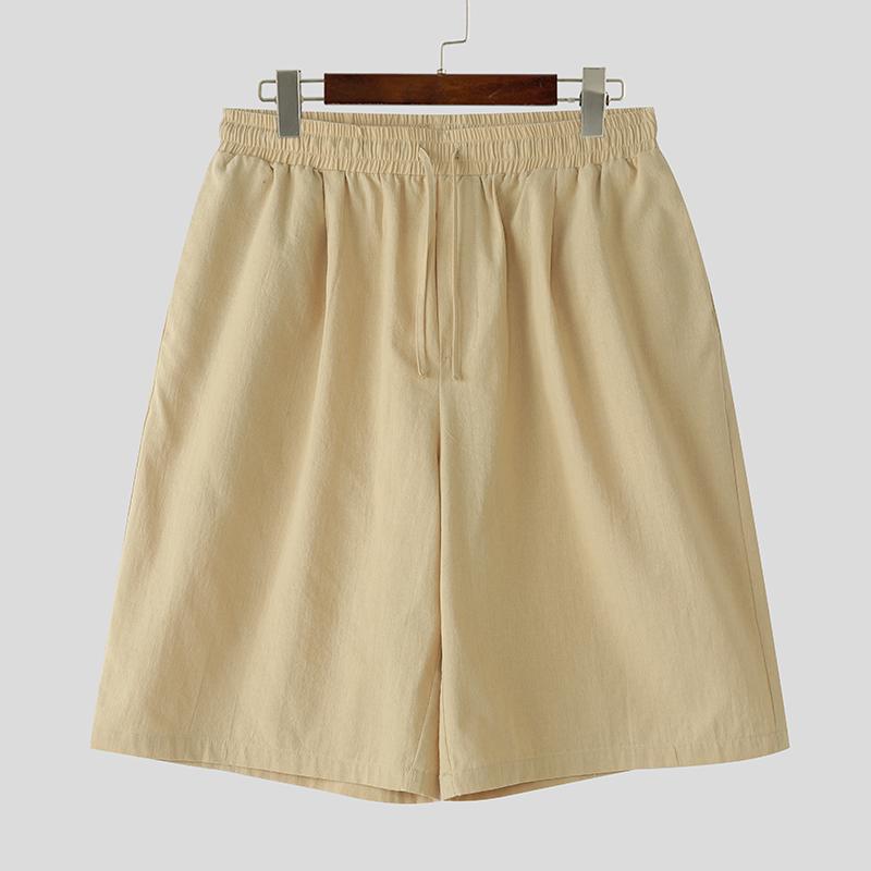 INCERUN Винтажные мужские повседневные свободные шорты-полуштаны с высокой эластичной талией и кулиской