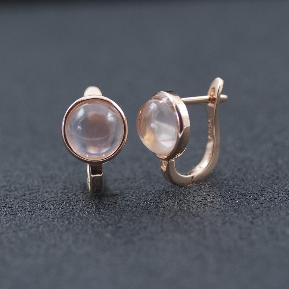 Серьги из натурального розового кварца, серебро 925 пробы, 8,0 мм, розовый драгоценный камень, изысканные украшения для женщин, серьги-гвоздики с застежкой для девочек