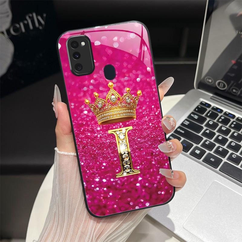 For Samsung M21 M31 M21S M31S Case Fashion Letters Hard Tempered Glass Back Covers For Samsung Galaxy M30s M 31 M 21 Phone Shell