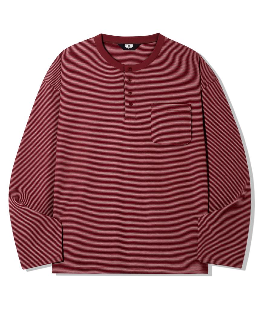 TRILLION Thin Stripe Pocket Henley Neck Long Sleeve_4Color